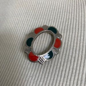 Vintage red and green oval silver and enamel pin